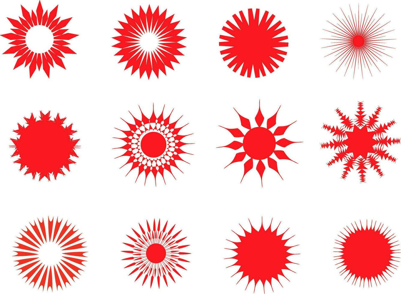 coleção vermelho estrelas adesivos e Distintivos para promoção.starburst adesivos conjunto - uma coleção do volta e oval brilhante etiquetas e botões com promocional ofertas isolado em uma branco fundo. vetor