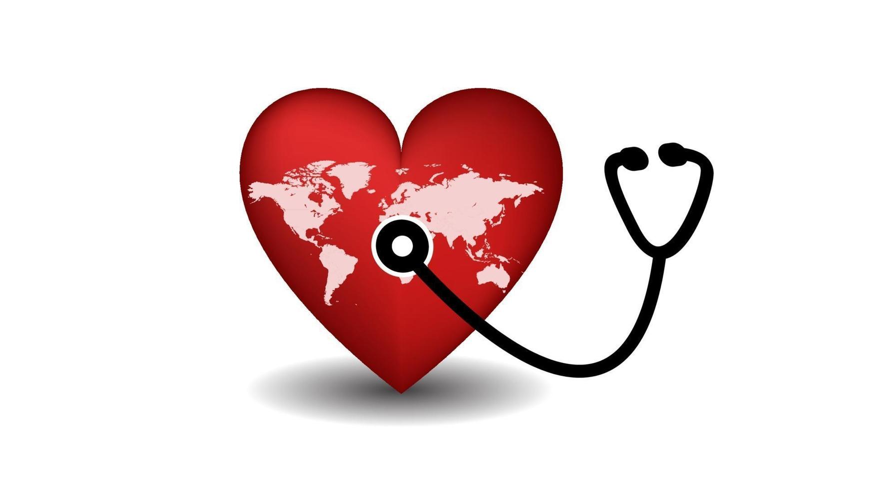 dia mundial do coração coração com estetoscópio vetor