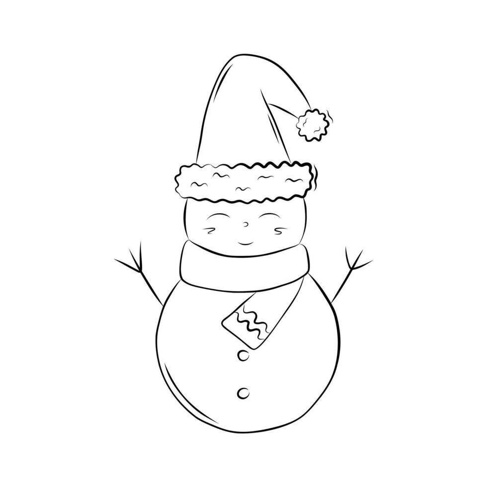 boneco de neve dentro uma Natal chapéu decorativo elemento dentro rabisco estilo. Natal coloração livro. simples vetor ilustração.
