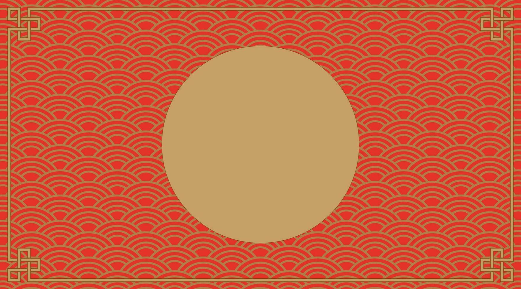 lunar chinês Novo ano decoração bandeira, vetor ouro quadro, Armação e chinês onda padrão, chinês tradicional oriental enfeite dentro vermelho fundo