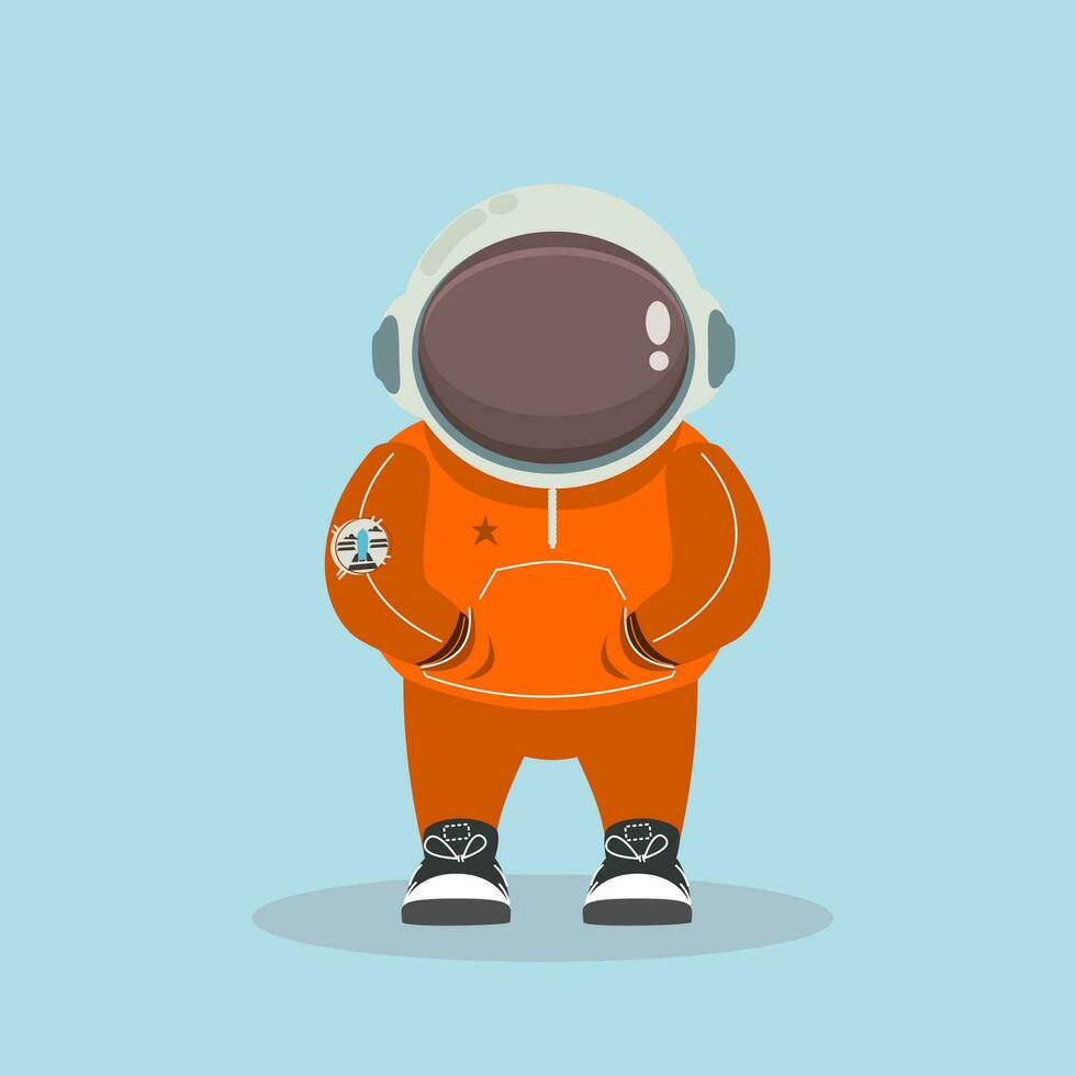 fofa legal astronauta vestindo capacete laranja suéter vetor ilustração