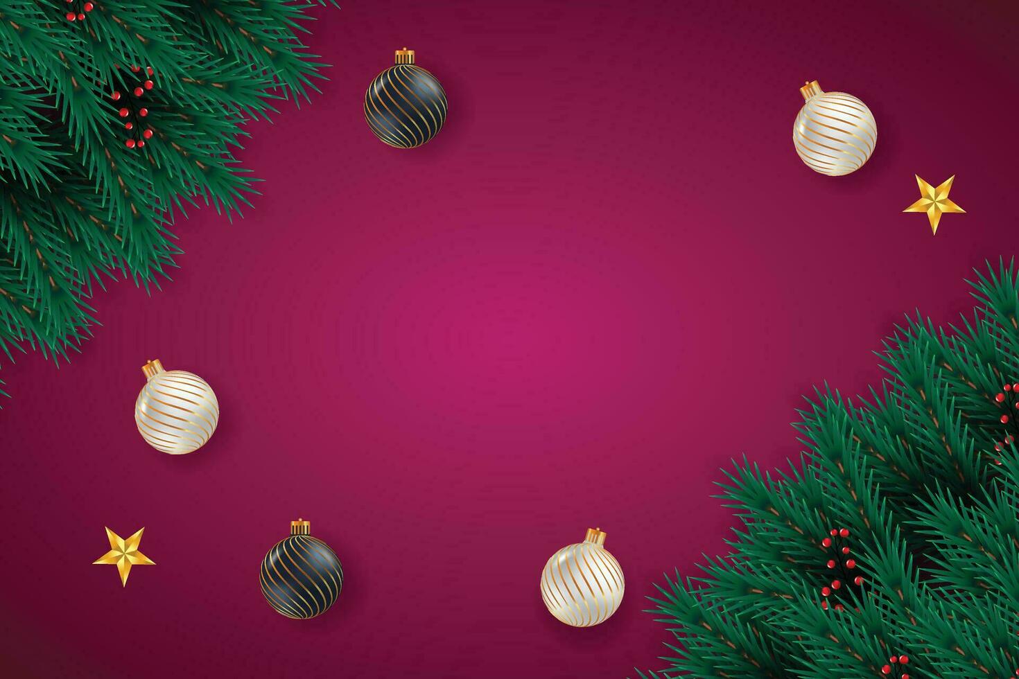 alegre Natal fundo com pinho filial, natal bola e Natal elemento vetor ilustração