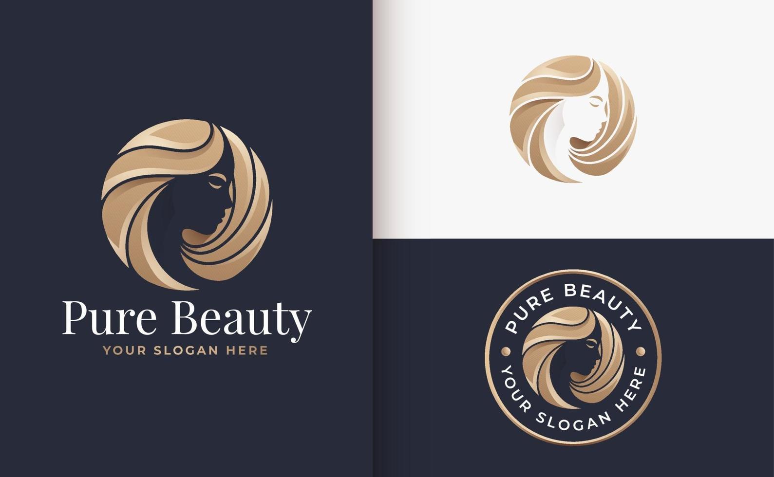 design de logotipo gradiente ouro feminino cabeleireiro vetor