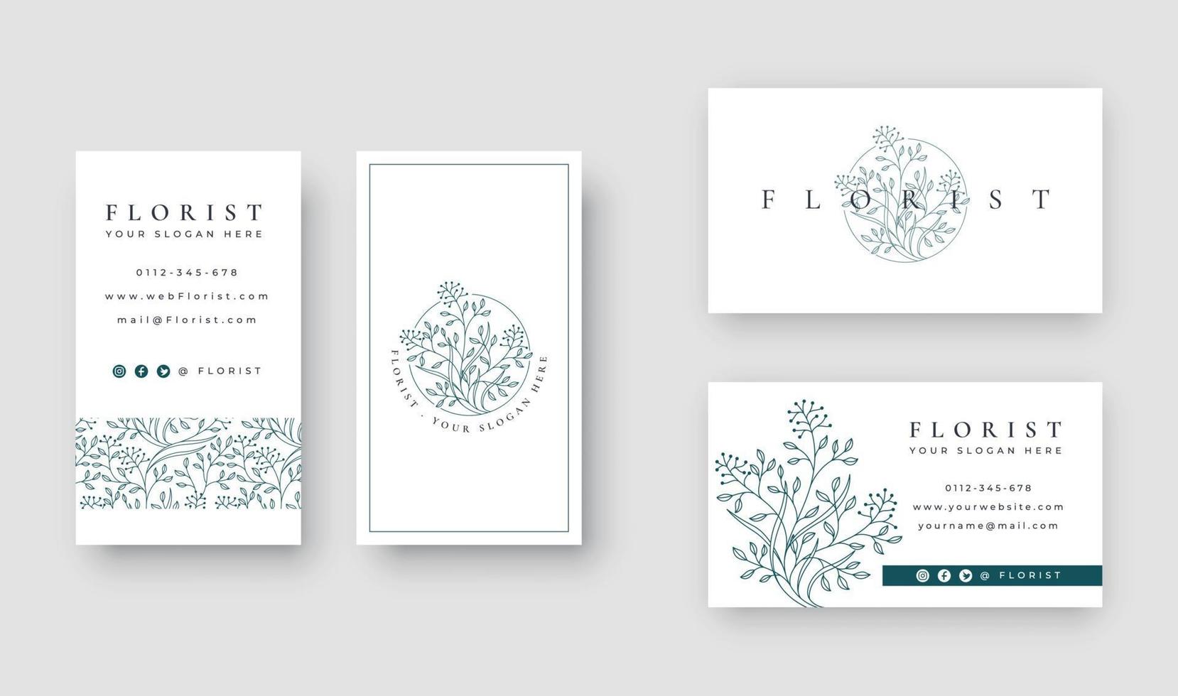 logotipo floral mínimo com modelo de cartão de visita vetor