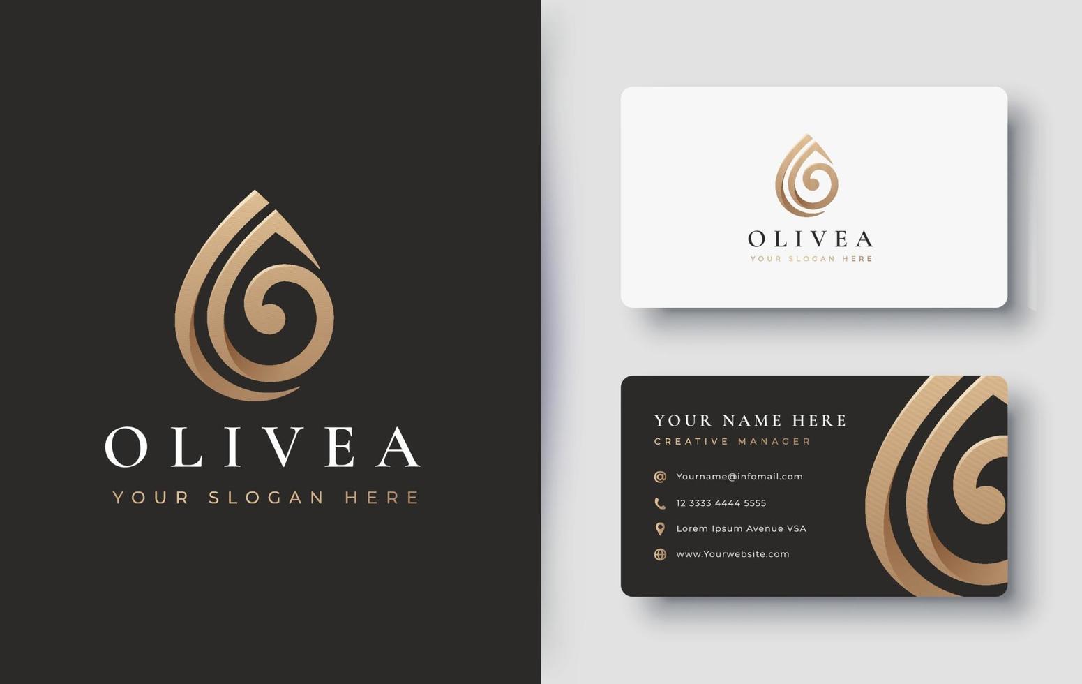 logotipo e cartão de visita de gota d'água de azeite de oliva vetor