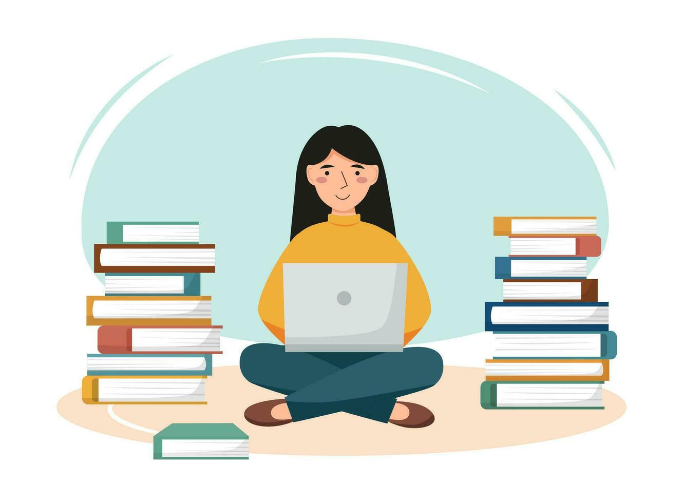 menina com laptop e livros vetor