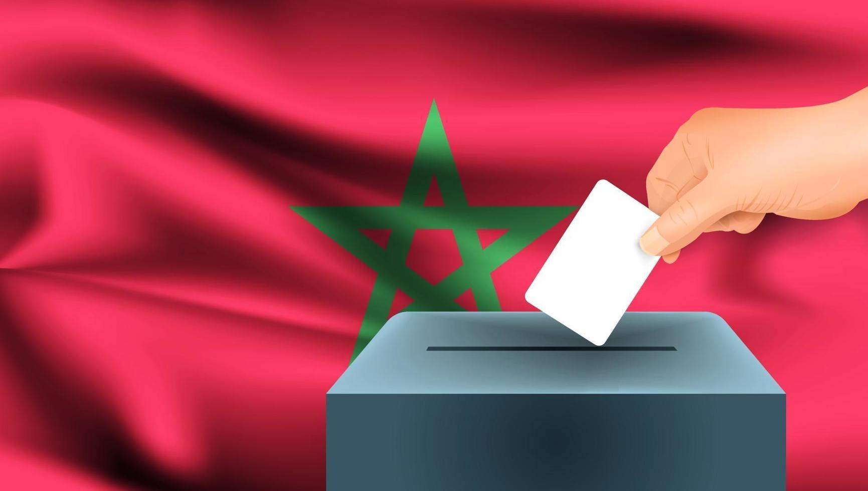 Bandeira de Marrocos, votação de mão masculina com fundo de conceito de bandeira de Marrocos vetor