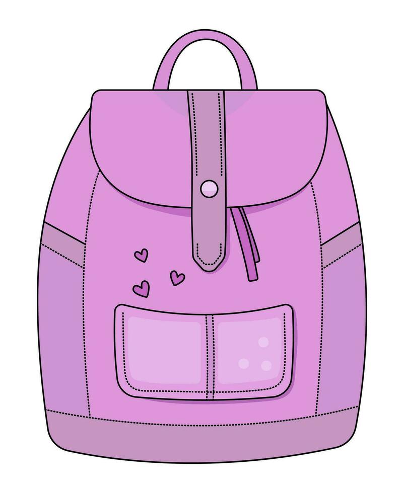 romântico e feminino Rosa mochila com corações, cor vetor ilustração