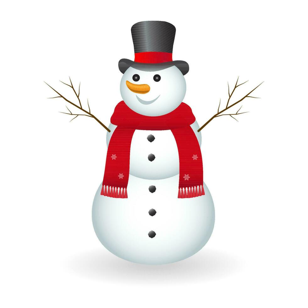 boneco de neve com chapéu e lenço. nevando. branco fundo. vetor ilustração.