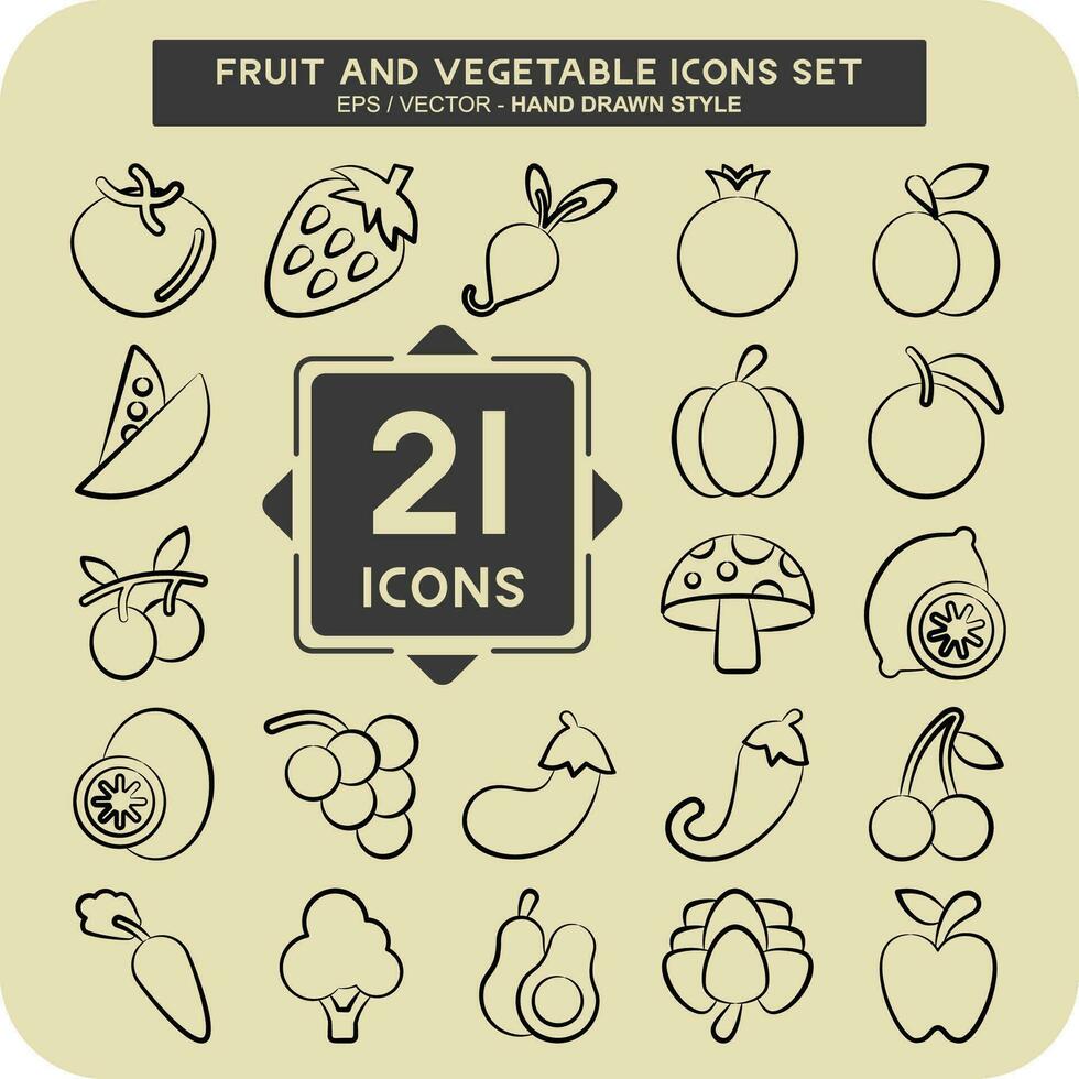 ícone conjunto fruta e vegetal. relacionado para saudável símbolo. mão desenhado estilo. simples Projeto editável. simples ilustração vetor