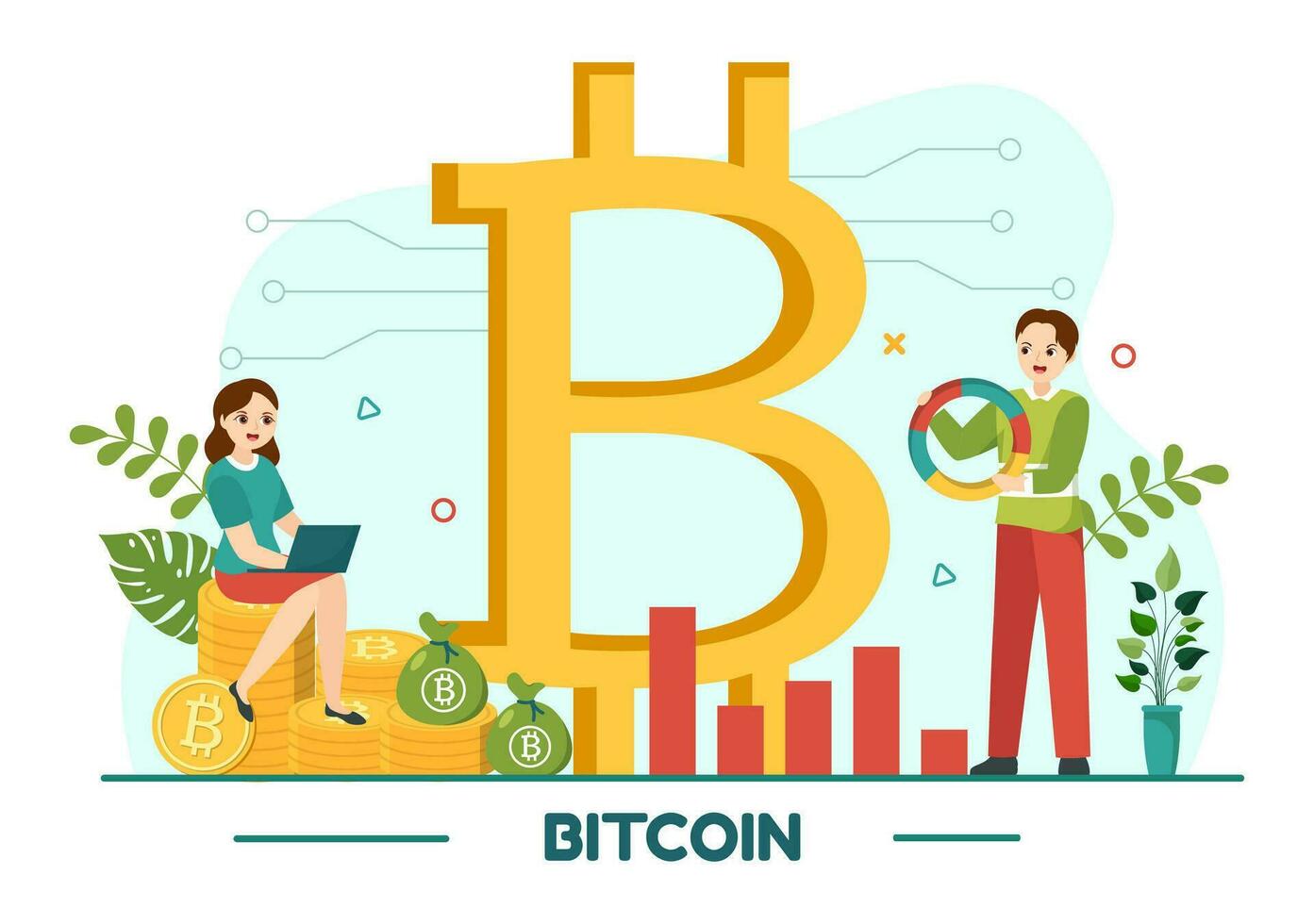 bitcoin vetor ilustração com criptomoeda moedas do blockchain tecnologia, Comprar ou vender negociação, criptografia mercado troca valor dentro plano fundo