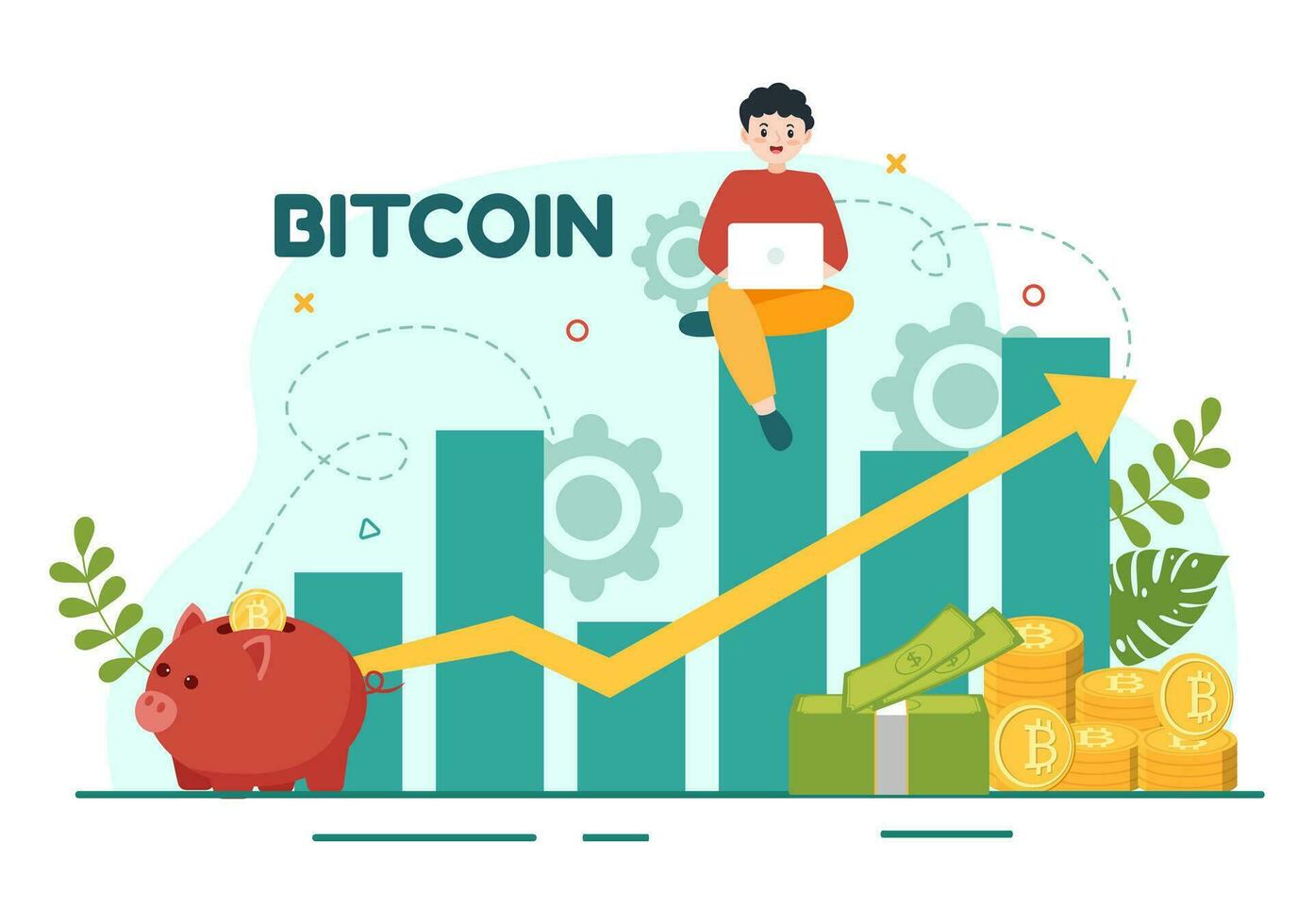 bitcoin vetor ilustração com criptomoeda moedas do blockchain tecnologia, Comprar ou vender negociação, criptografia mercado troca valor dentro plano fundo