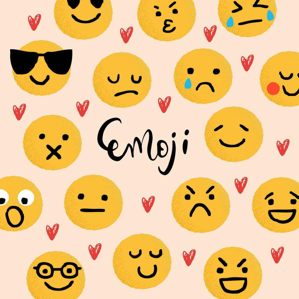 conjunto do emoticons. mundo emoji dia cumprimento cartão Projeto modelo com diferente sentimentos vetor