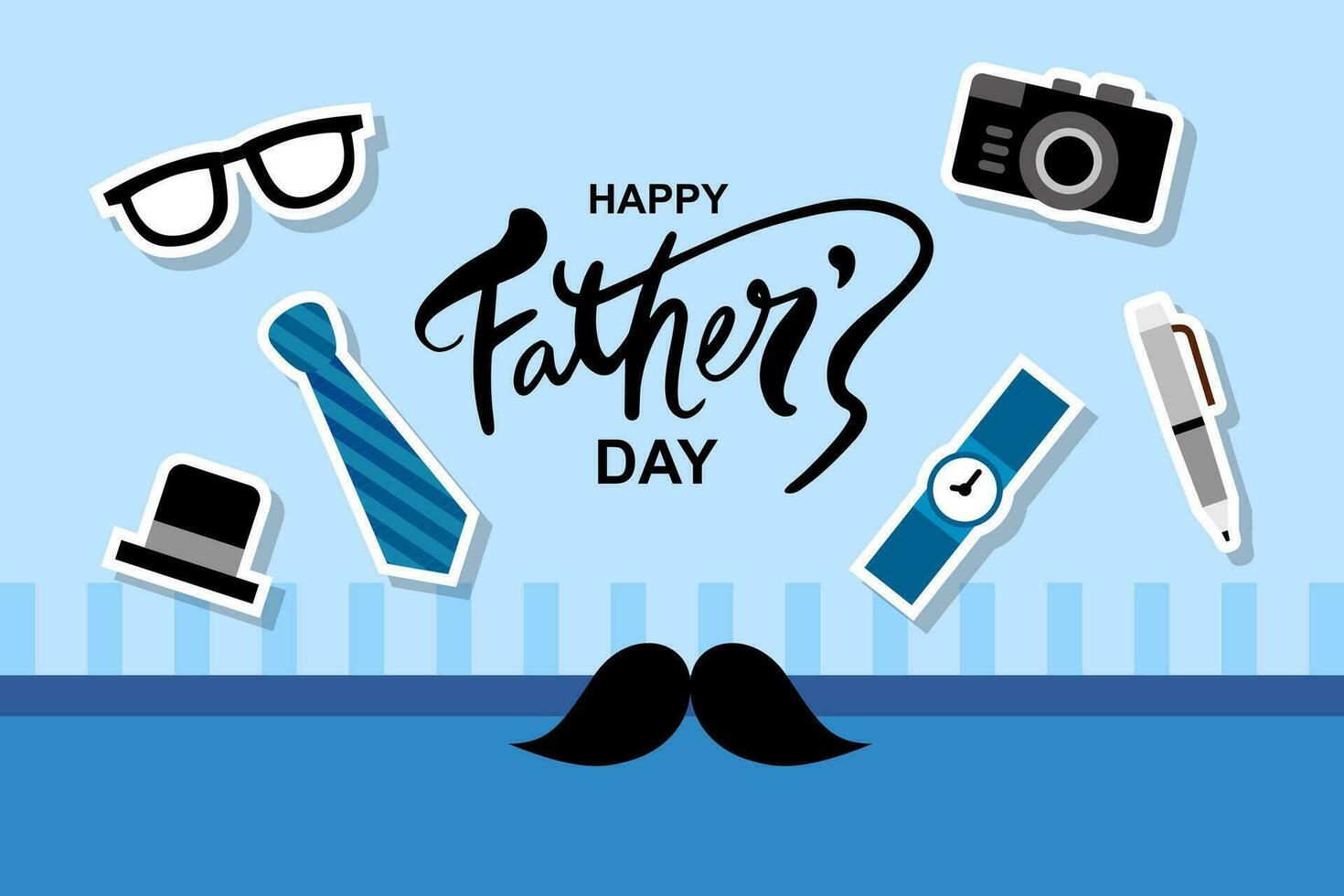vetor ilustração do feliz celebração do feliz do pai ponteiro do dia desenhado letras frase. vestir com Papai roupas acessórios chapéus sapatos barbas
