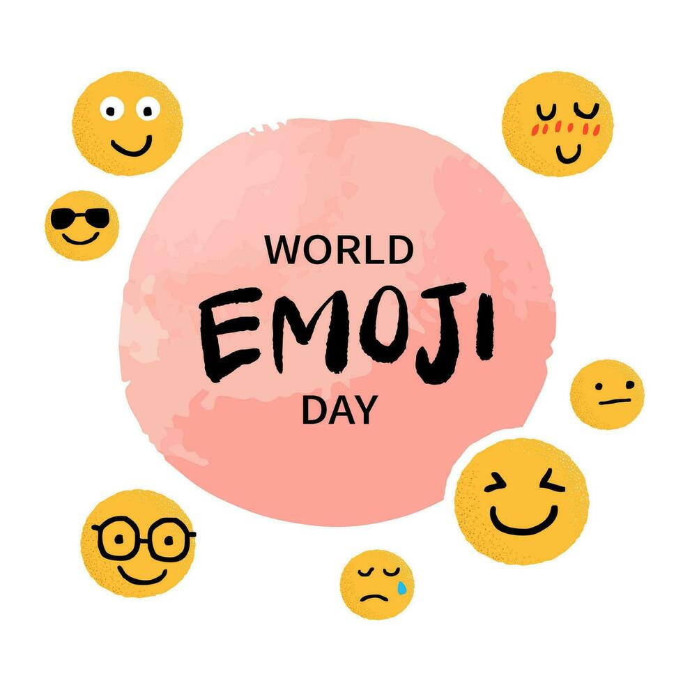 conjunto do emoticons. mundo emoji dia cumprimento cartão Projeto modelo com diferente sentimentos vetor