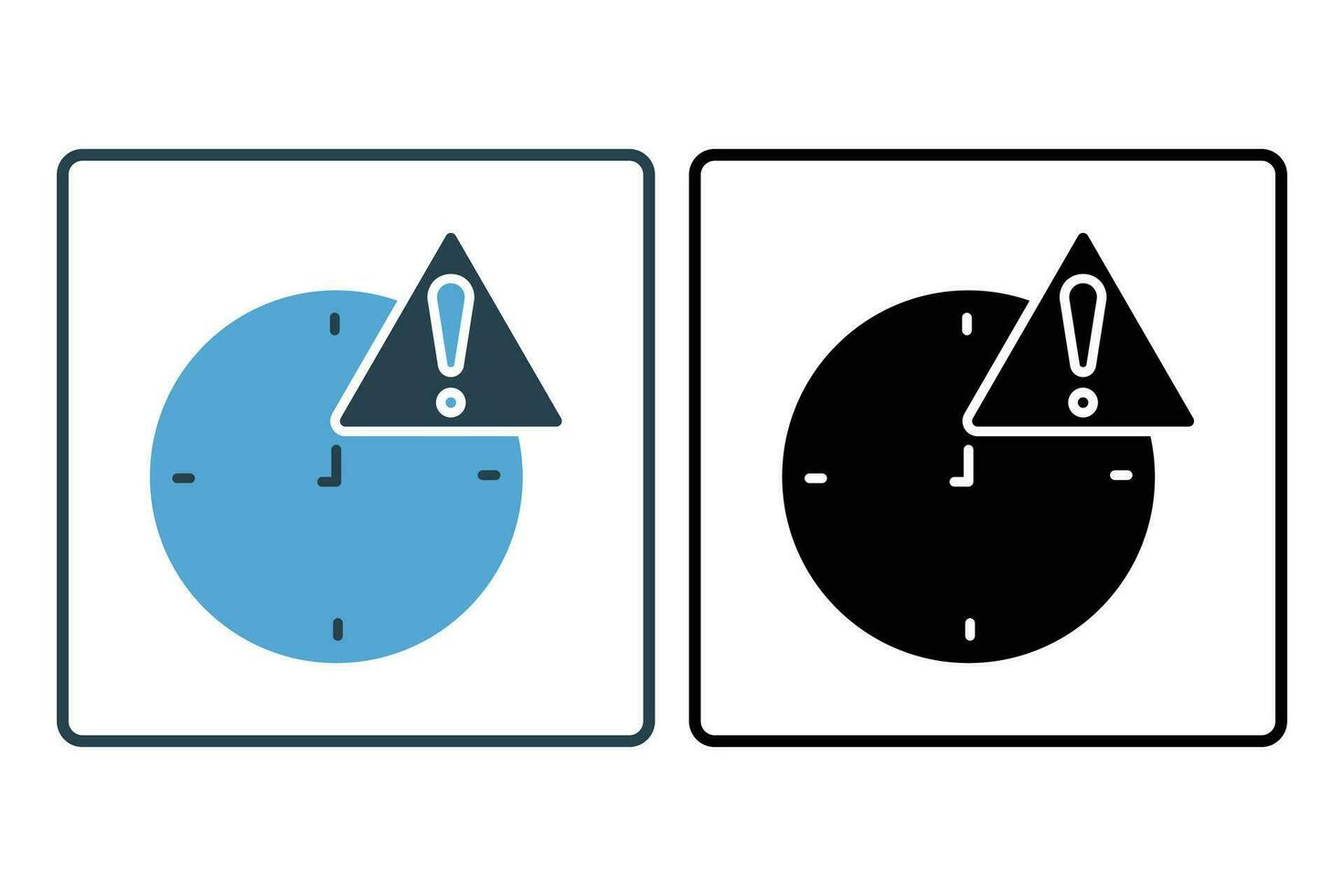 Atenção ícone. relógio com exclamação marca. ícone relacionado para aviso, notificação. adequado para rede site, aplicativo, do utilizador interfaces, imprimível etc. sólido ícone estilo. simples vetor Projeto editável