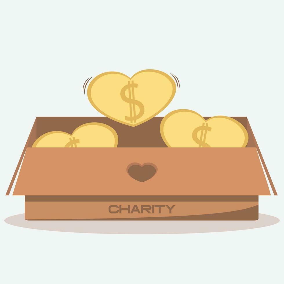 queda moedas dinheiro dentro caixa caridade e doação conceito vetor ilustração