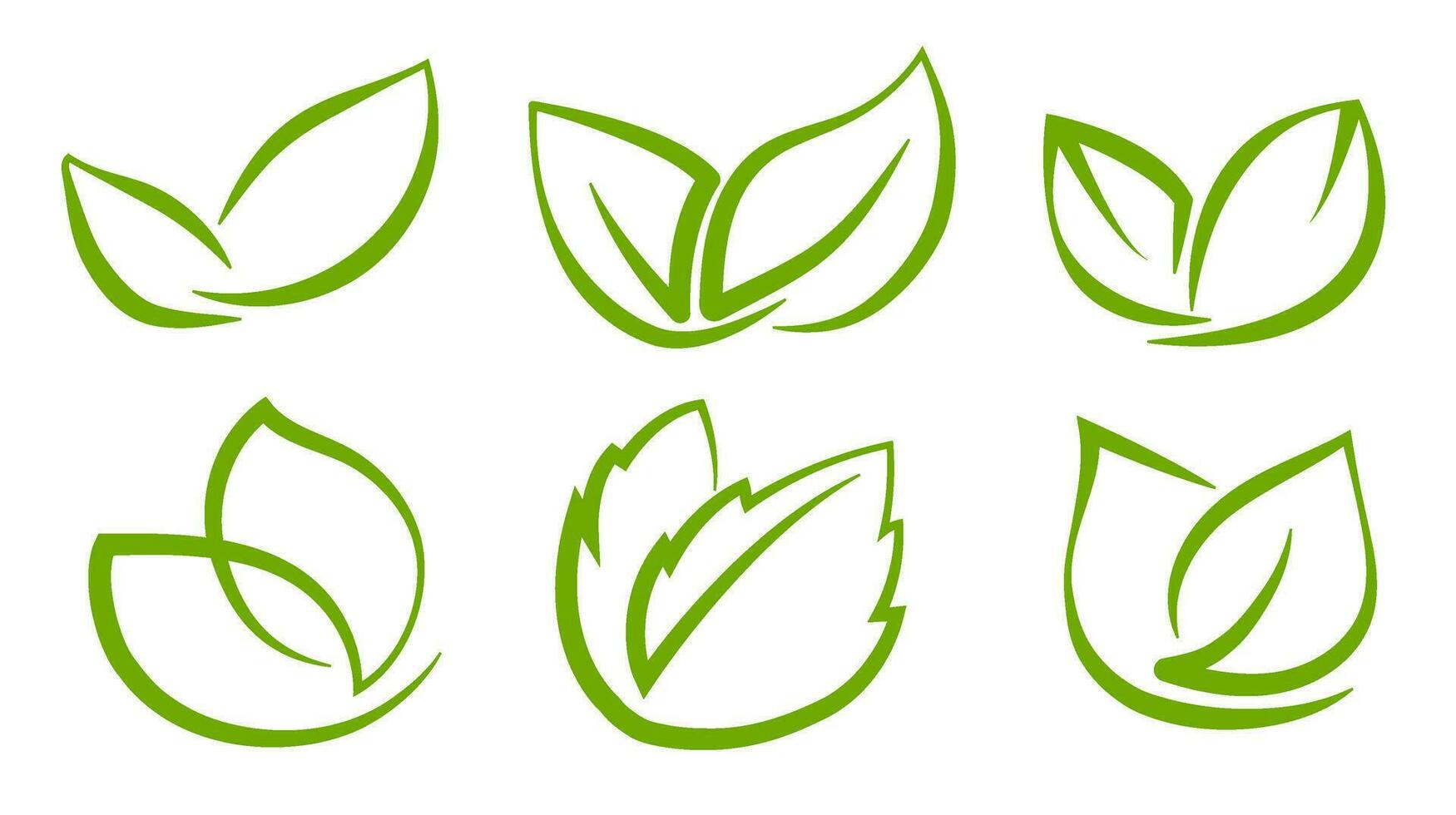 uma conjunto do abstrato verde folhas em uma transparente fundo, para logotipos, desenhos, para a simbolismo do a verde planeta vetor
