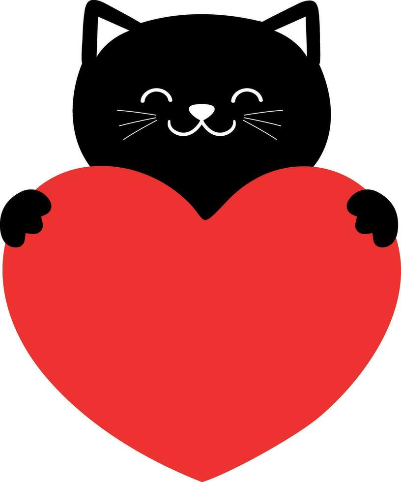 desenho animado Preto gato segurando uma coração. isolado em branco fundo. fofa modelo para amor cartão ou dia dos namorados dia saudações. vetor ilustração
