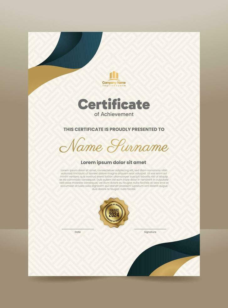 elegante certificado modelo Projeto com azul e dourado ornamento. vetor ilustração