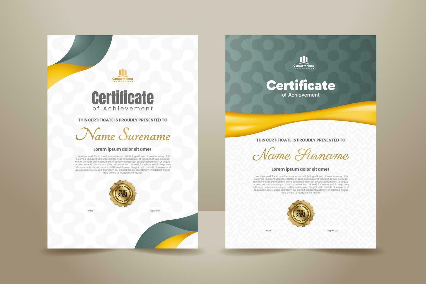 elegante Prêmio certificado modelo Projeto com molusco verde e brilhante amarelo ornamento. vetor ilustração