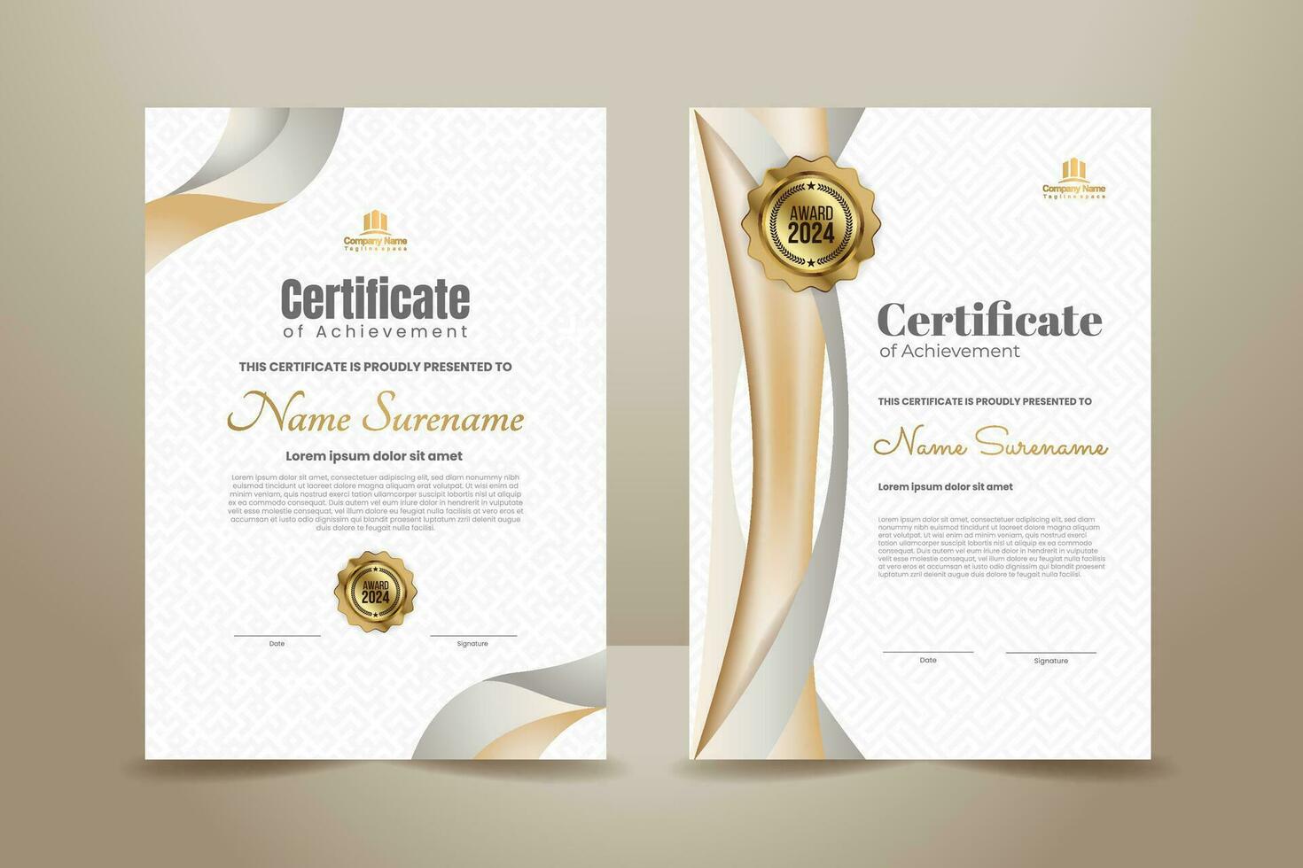 elegante luxo certificado modelo Projeto com ouro e cinzento ornamento. vetor ilustração