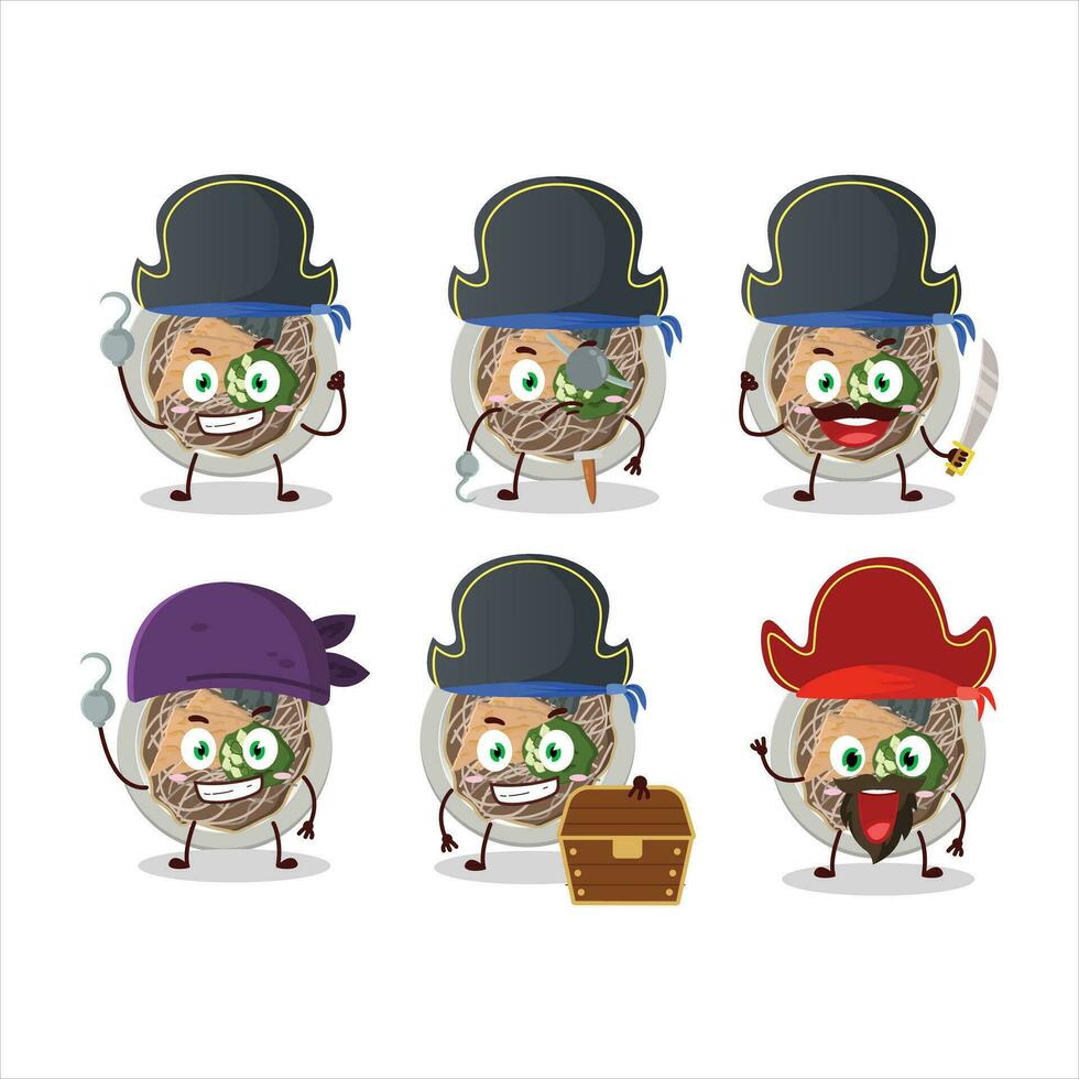 desenho animado personagem do tachigui soba com vários piratas emoticons vetor