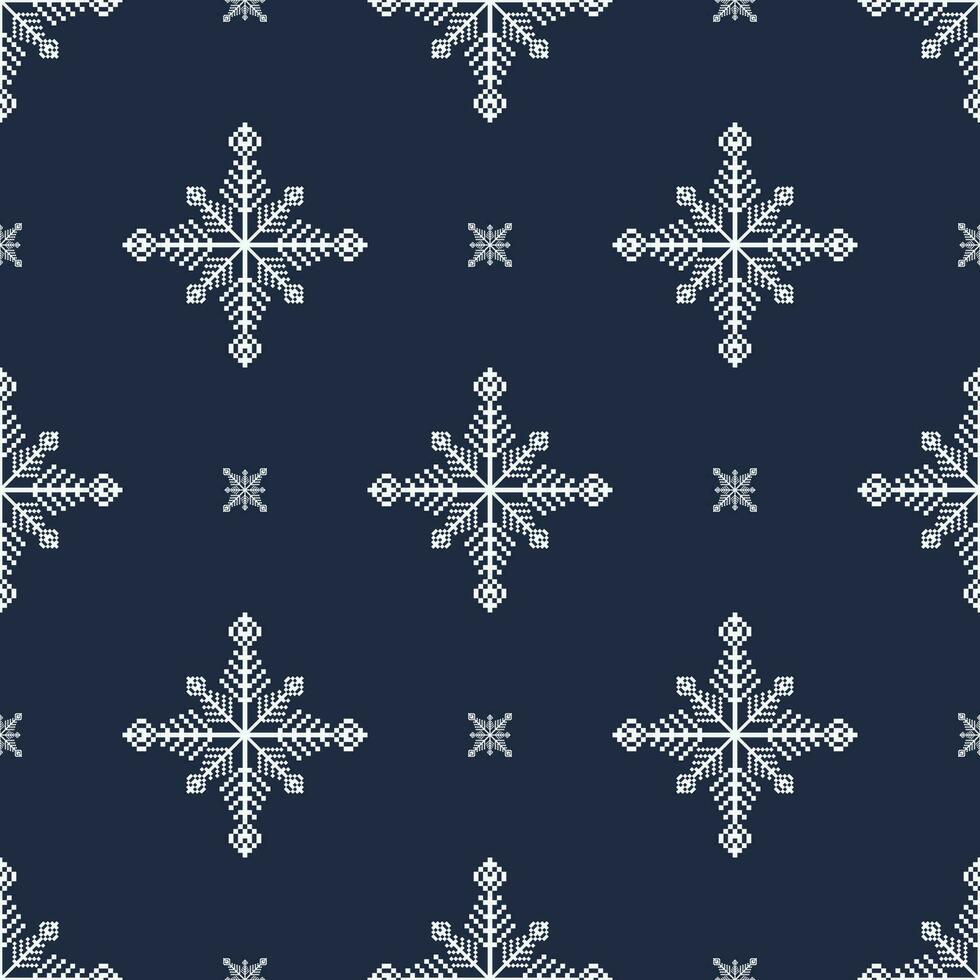 azul - branco étnico floral geométrico padronizar. flocos de neve geométrico pixel motivo desatado padronizar. nórdico hygge padronizar usar para tecido, têxtil, casa decoração elementos, estofamento, invólucro. vetor