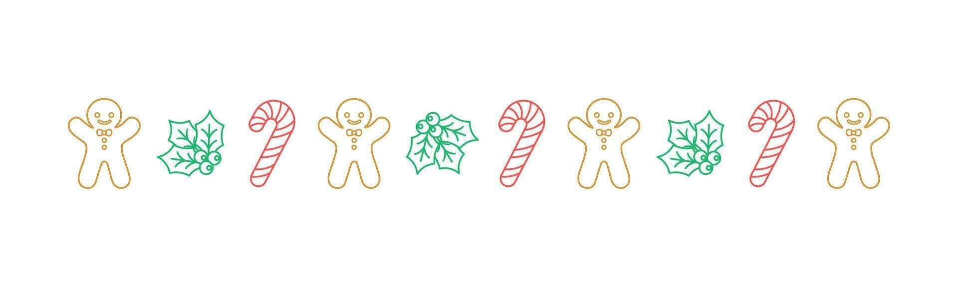 Natal temático decorativo fronteira e texto divisor, Pão de gengibre biscoitos e doce bengala padronizar esboço doodle. vetor ilustração.