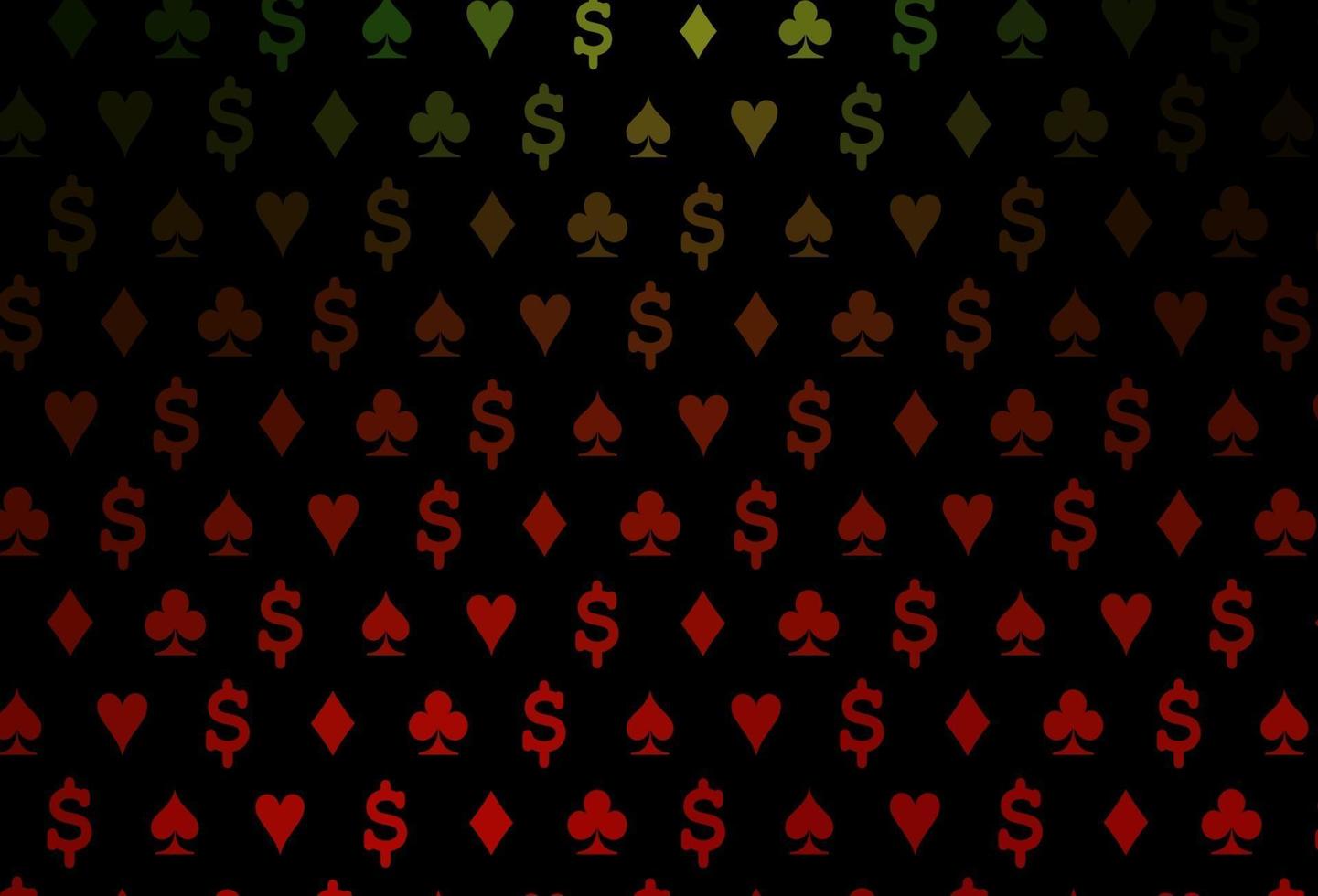 modelo de vetor verde e vermelho escuro com símbolos de pôquer.