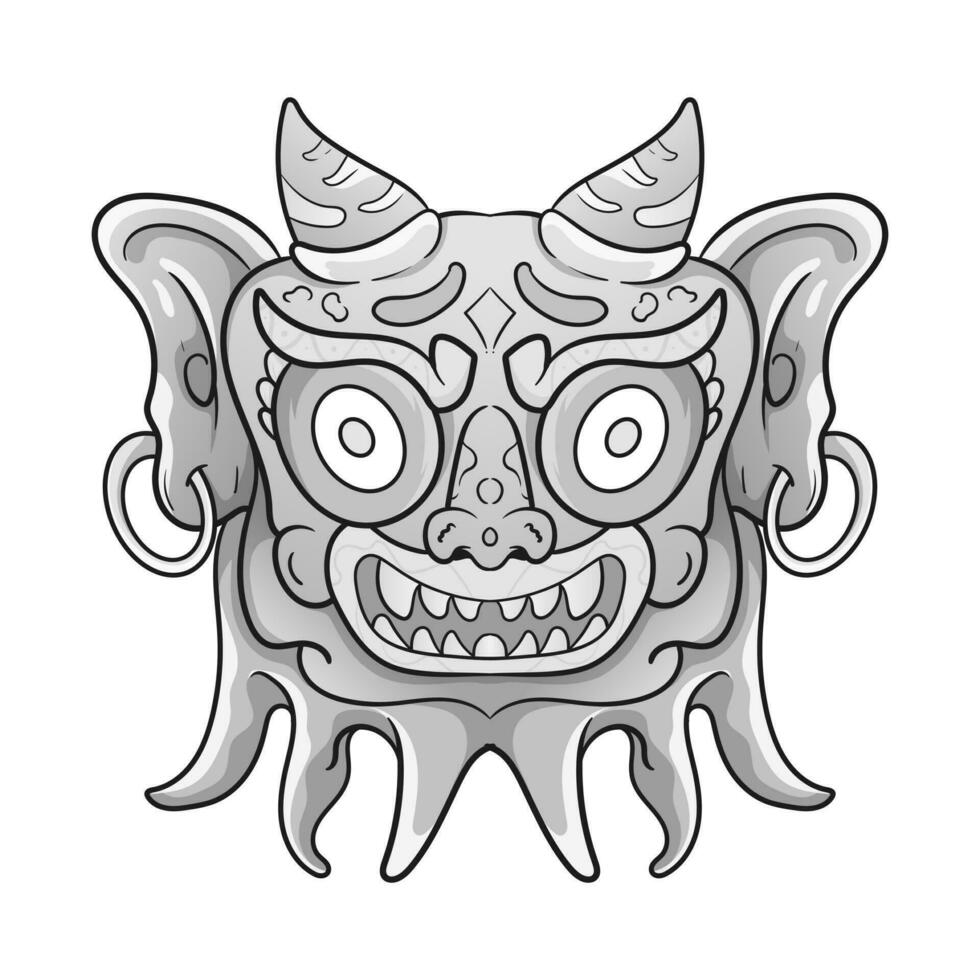 cultura cabeça estátua barong ou tiki mascarar tropical placa a partir de polinésio. ilustração Projeto Boa para tatuagens, poster elemento ou impressão vetor