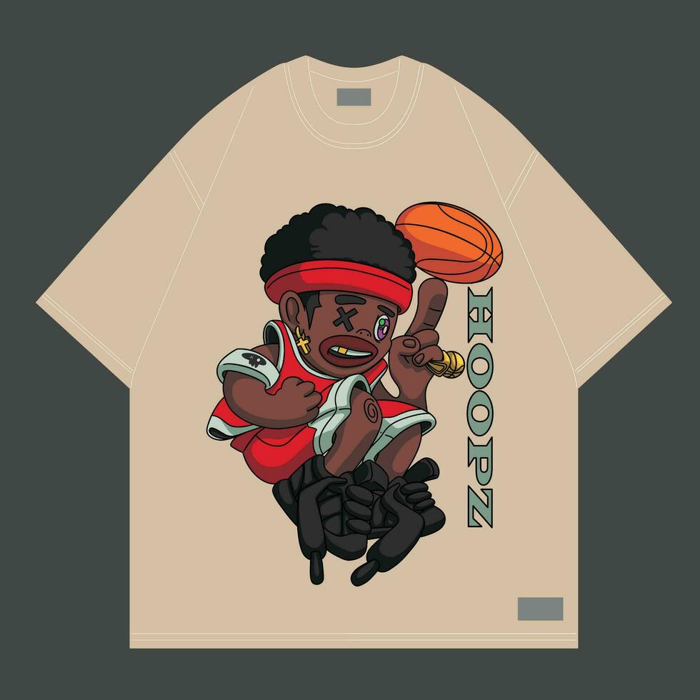 basquetebol vermelho eles desenho animado personagem para streetwear ou mercadoria vetor