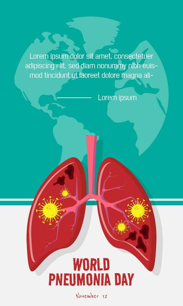 mundo pneumonia dia modelo com vírus infectado pulmões vetor