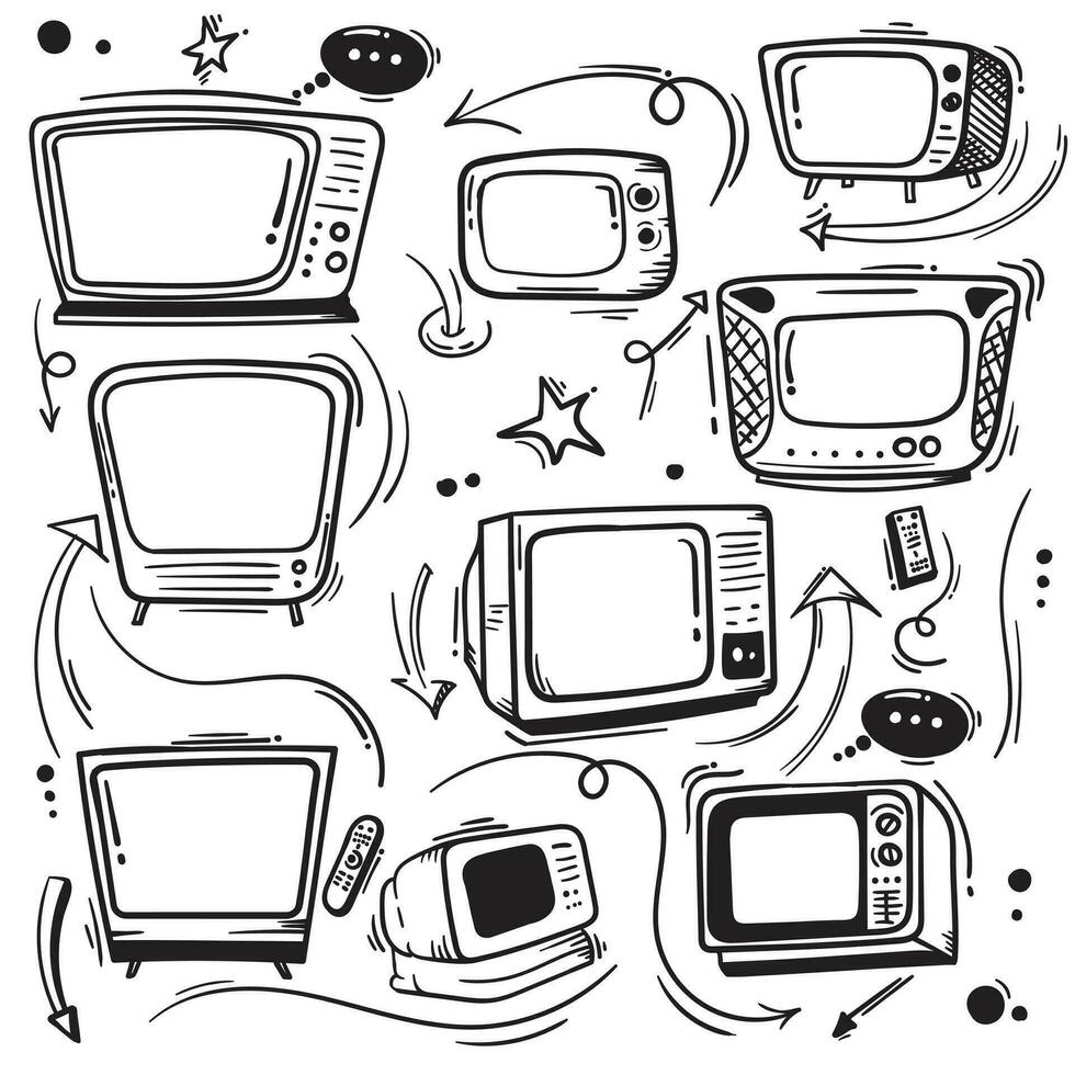 televisão dentro linha arte ou rabisco arte Projeto para mundo televisão dia modelo Projeto vetor