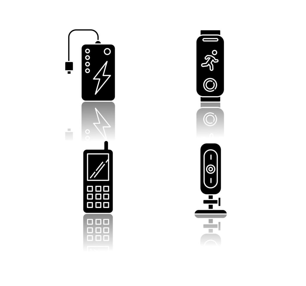 dispositivos móveis sombreamento conjunto de ícones de glifo preto vetor
