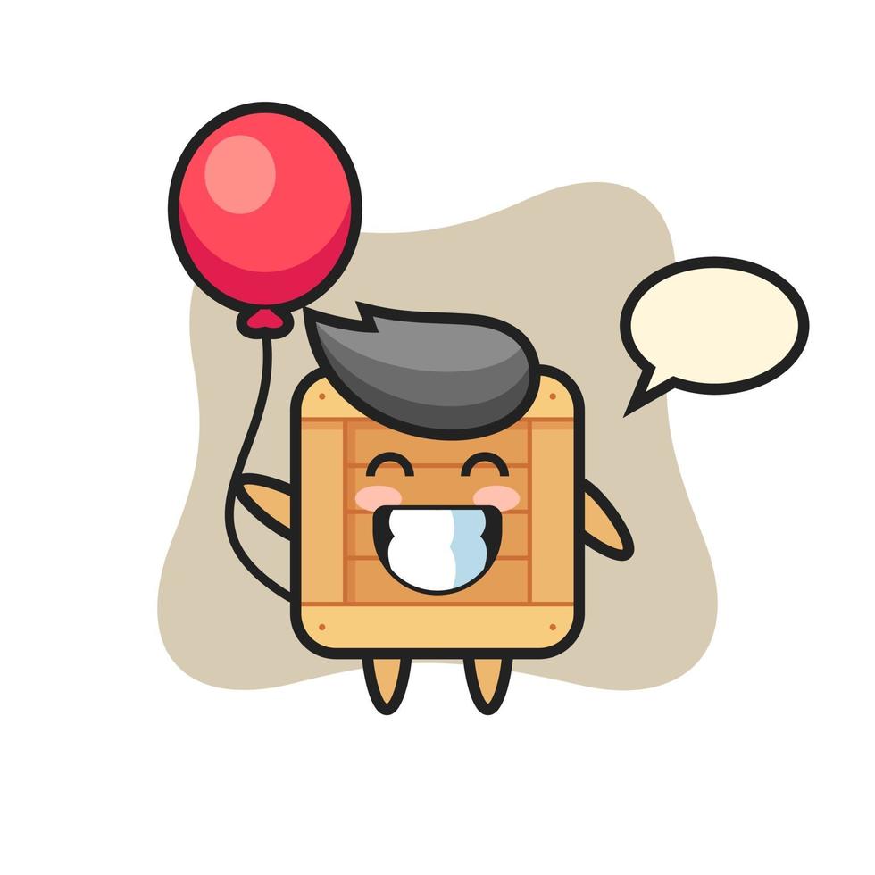 ilustração do mascote da caixa de madeira jogando balão vetor