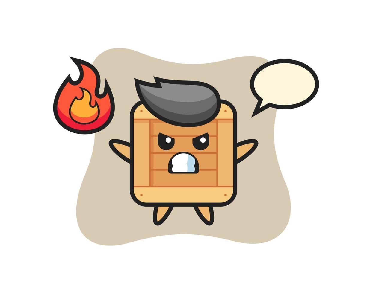 Desenho de personagem de caixa de madeira com gesto de raiva vetor