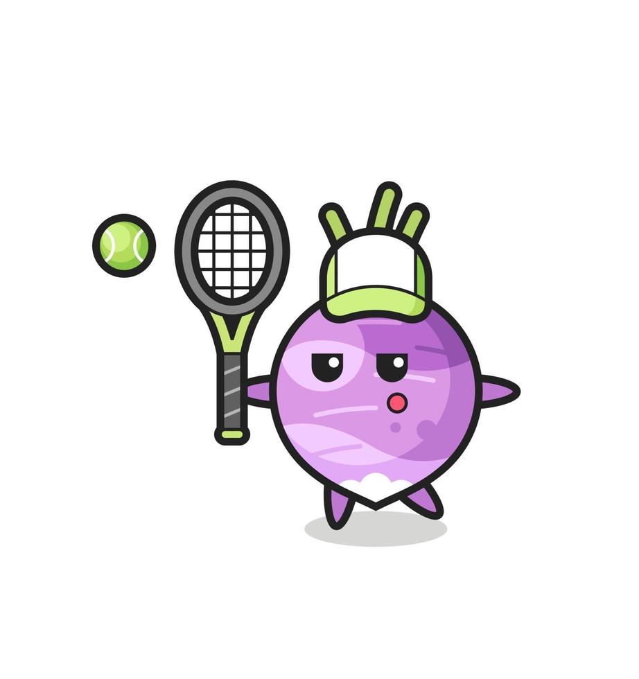 personagem de desenho animado de nabo como jogador de tênis vetor