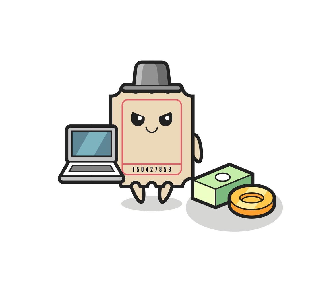 ilustração mascote do bilhete como um hacker vetor