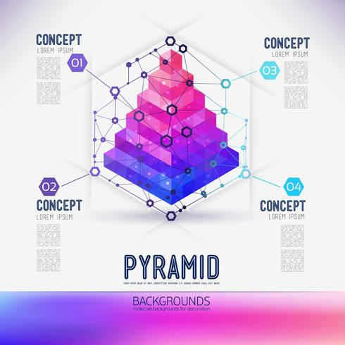 Pirâmide geométrica do conceito abstrato, o espaço das moléculas, no hexágono. vetor