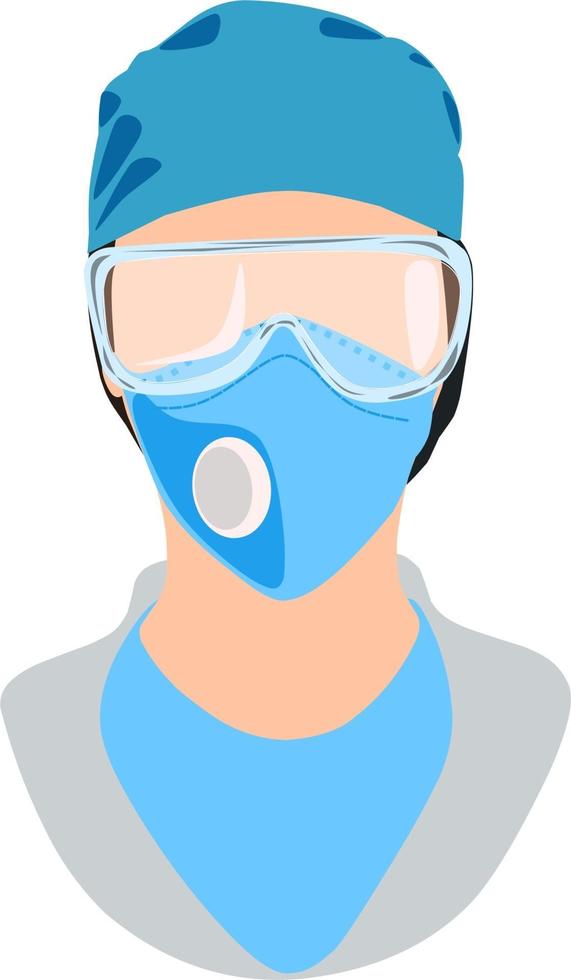 ilustração sem rosto de um médico usando boné médico azul, máscara n95 vetor