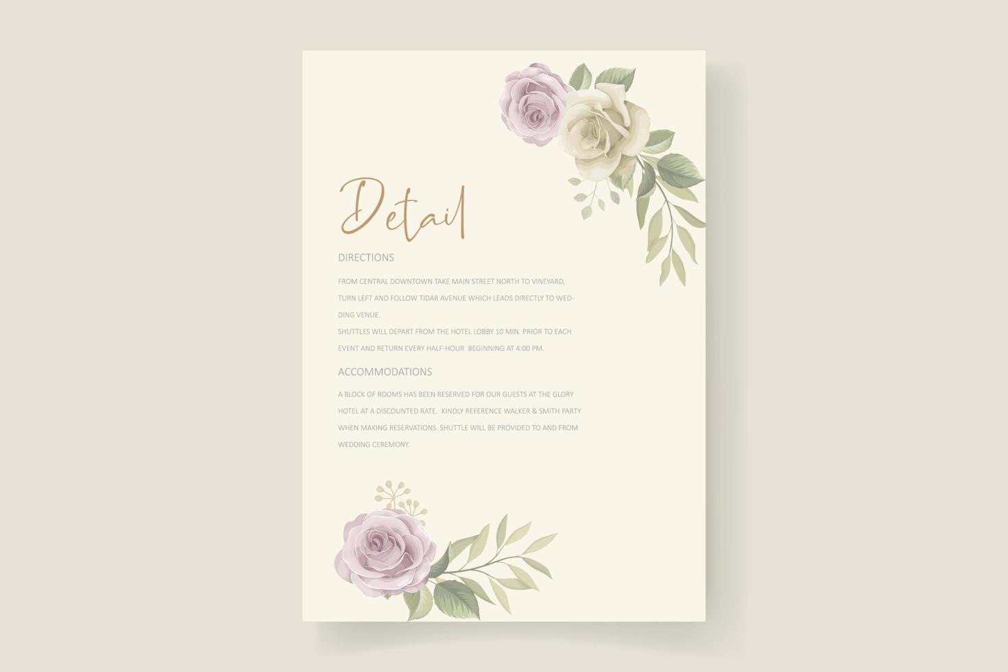 design de cartão de convite de casamento floral suave e folhas vetor