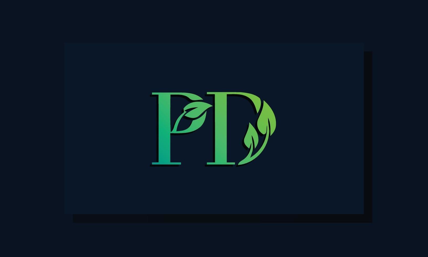 logotipo pd inicial em estilo folha mínimo vetor