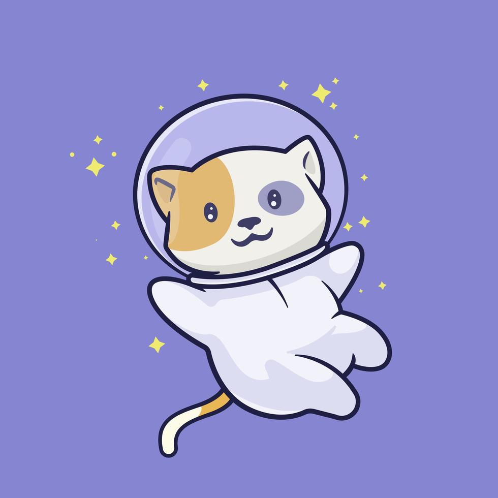 gato astronauta fofo flutuando no espaço vetor