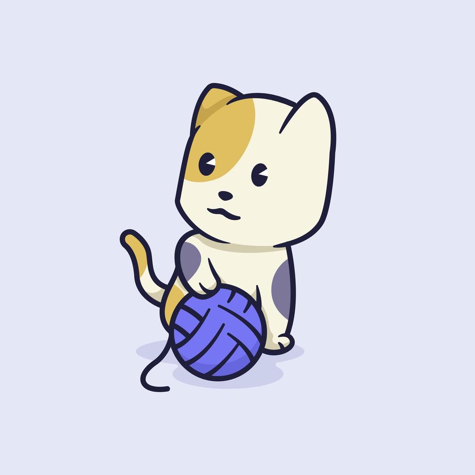 ilustração de gato fofo com bola de barbante vetor