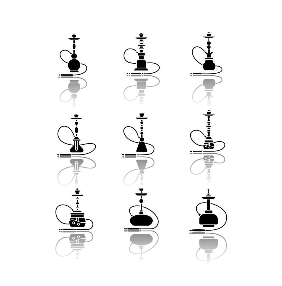 conjunto de ícones de glifo preto de sombra projetada para narguilé vetor
