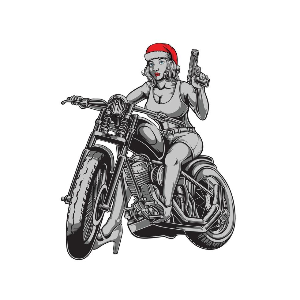 ilustração de menina santa motociclista vetor