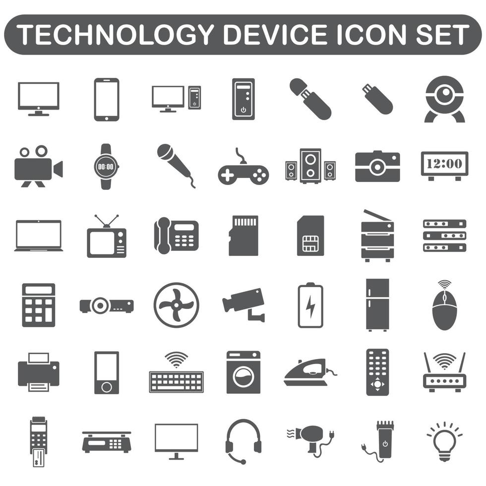 ícone do dispositivo de tecnologia digital definido como preto vetor