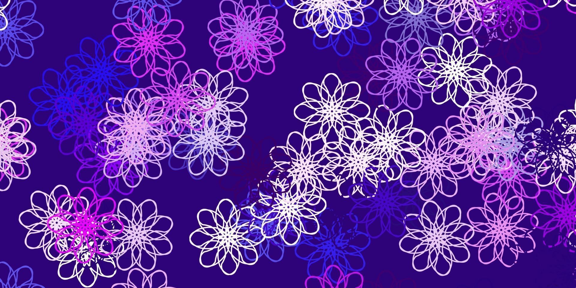 padrão de doodle de vetor de luz roxa com flores.