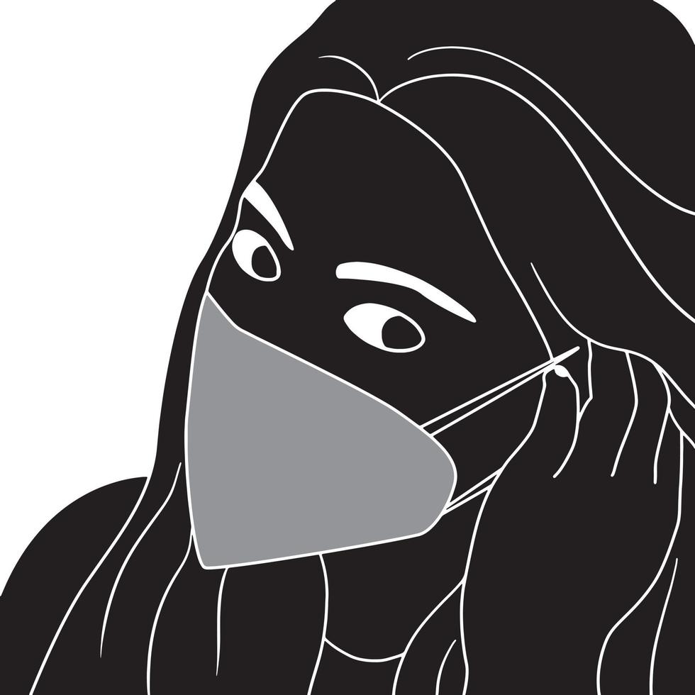 mulheres usando máscara de visão lateral silhueta de personagem em fundo branco vetor